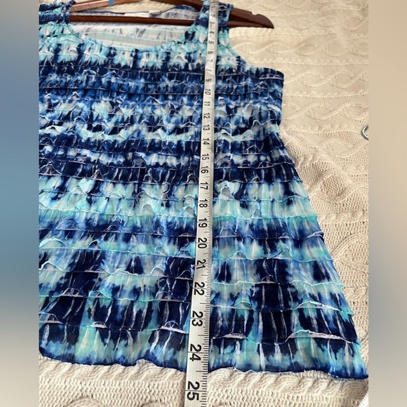 Chico’s Mixed Blues Sleeveless Ruffle Tiered Blouse Women’s Size Medium - Picture 8 of 11